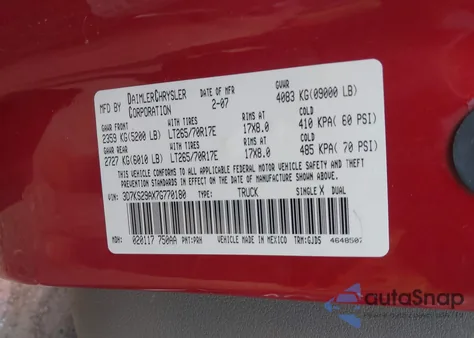 2007 Dodge Ram 2500 Laramie from USA, damaged, VIN 3D7KS29AX7G770180